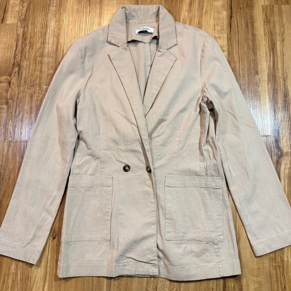 Carly Jean Los Angeles Beige Tan Linen Blend Natural Fiber Lex Blazer S